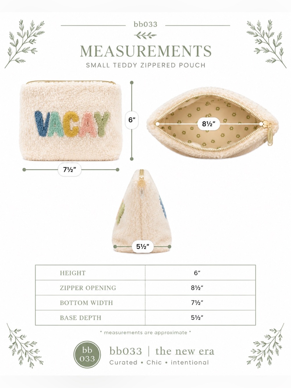 ☀️NWT The Darling Effect VACAY Teddy Sherpa Zipper Pouch Cosmetic Bag - Picture 7 of 7